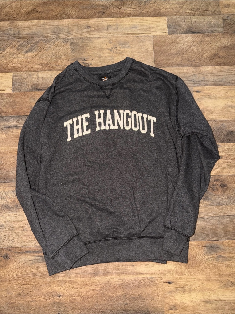 Charcoal Crewneck Sweatshirt with 'THE HANGOUT' Chest Print